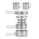 BeGrit Backpacking Camping Cookware Picnic Camp Cooking Cook Set for Hiking (8pcs/Set, 410 Stainless Steel)