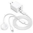 Upgraded for Apple Watch Charger, 6FT 2-in-1 USB to iPhone and iWatch Charger Magnetic Fast Charging Cable + Dual USB Wall Charger for Apple Watch Series Ultra/9/8/7/6/5/4/3/2/1/SE & iPhone 14/13/12