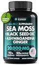 Sea Moss Black Seed Oil Ashwagandha Ginger 20000MG - Advanced Immune Protection Supplement - Ashwagandha 3000mg and Seamoss Pills Burdock Root Bladderwrack - All-in-1 Multimineral Sea Moss Capsules