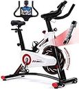 CHAOKE Indoor Cycling Bike with Quieter Heavy Flywheel Magnetic Resistance,Comfortable Seat Cushion,Exercise Bike Stationary,Silent Belt Drive, iPad Holder and LCD Monitor 2022 Upgraded Version