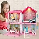 BLiSS HUES DIY Princess Dollhouse Kit- Includes Doll House Asseccories and Furniture- Pretend Play Building Toys with Doll and Lights (Doll_House_4 Rooms)