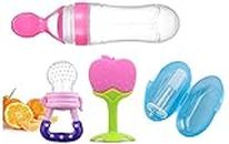 WATERFOWL Baby Fruit Nibbler and Feeder & Baby Silicone Finger Brush with Baby Silicone Teether/Teether 6 to 12 Months Baby BPA Free (Multi-11)
