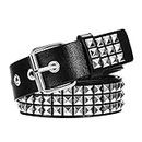 Studded Belt Rock Rivet Belt PU Leather Punk Belt with Bright Pyramid Square Beads for Women and Men Gothic Clothing Accessories (Black)