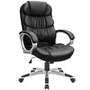 GUNJI Office Chair PU Leather High Back Executive Chair Ergonomic Computer Chair, Modern Adjustable Home Desk Chair Swivel Managerial Chair with Padded Armrests and Lumbar Support (Black)