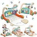 REMOKING Baby Gym Play Mat & Baby Learning Walker,Musical Activity Center W/Piano Board&Rattles for Infants Baby Toys 0 3 6 9 12 Months,Toddler Push Walker&Tummy Time Mat Newborn Boys Girls