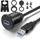 OBSTORM USB 3.0 Male to USB 3.0 Female AUX Flush Mount Car Mount Extension Cable for Car Truck Boat Motorcycle Dashboard Panel (1 meter)