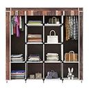 Maison & Cuisine® Printed Collapsible Wardrobe Portable Foldable Closet for Clothes Almira, 2 Hanging Space, 12 Shelves, 1 Side Pocket Non-Woven Fabric 100 GSM (7000-2 Wooden Brown)