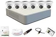 HIKVISION 8 Channel DVR & 6 Dome LED CCTV Camera with Speedlink Cable & Power Supply Surveillance kit (White)