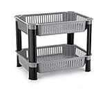 Biltoxi Vegetable Storage Basket, Storage Stand, Rack, Plastic Vegetable Storage Solution For Home, Office And Kitchen (Silver, 2 Layer) - Countertop, Step Shelf