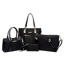 AlwaySky Women Shoulder Bag 6 PCS Top-Handle Handbag Tote Purse Wallet Key Case Set (Black)