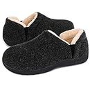 LongBay Men's Cozy Memory Foam Winter Slippers Comfy Warm House Shoes with Elastic Dual Gores for Indoor Outdoor(Large /11-12, Solid Dark Gray)
