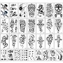 Temporary Tattoos Stickers,30 Sheets Black Temporary Tattoo Stickers,3D Realistic Tattoo Stickers for Adult Women Men Kids,waterproof and Long Lasting body tattoos