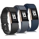 Amzpas 3 Pièces Bracelet pour Fitbit Charge 2 Bracelet pour Femmes Hommes, Bracelet Fitbit Charge 2 Fitness Silicone Remplacement Compatible avec Fitbit Charge 2(L,Black/Slate/Blue)
