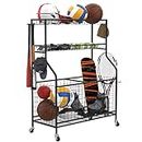 WALMANN Garage Sports Equipment Organizer, Ball Storage Rack Indoor/Outdoor Kids Toys Storage Organizer Bins, Rolling Ball Cart with Baskets and Wheels