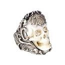 Vintage Polish Floral Armor Antler Skull Ring, Luwrevc Gothic Skull Rings for Men, Adjustable Vintage Skull Split Ring, Unique Open Gothic Rings Punk Ring for Men Motorcycle Bike Jewelry Gifts