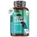 Detox & Cleanse - 180 Capsules - 2 Months Supply - High Strength & Vegan - Prebiotics & Probiotic Complex - with Calcium for Digestive Enzymes (EFSA) - Colon Cleanse Tablets Alternative