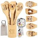 Wooden Spoon for Cooking- Cartoon Wooden Spoons Bamboo Utensils Set Kitchen Decoration- Birthday Gift Kitchen Accessory with Cute Apron Oven Mitt Potholder- Best Kitchen Gifts for Women Friends 8PCS