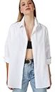 BIG DART Oversized Button Down Shirts for Women, Dressy Casual Long Sleeve Blouses Summer Tops Tunics, White, Medium