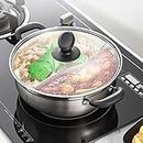 Cabilock Stainless Steel Cookware Stainless Steel Shabu Shabu Pot with Divider and Lid Dual Sided Hot Pot Divided Hotpot Soup Pot Cookware for Induction Cooktop Gas Stove 30x11CM Gas Cooking Pot