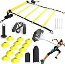 CHIWALLO Speed Agility Training Equipment Set, 20ft Agility Ladder,12 Soccer Cones, Jump Rope, Running Parachute, Basketball Football Soccer Training Equipment for Kids Youth Adults