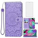Phone Case for Samsung Galaxy A40 Wallet Cases with Tempered Glass Screen Protector and Leather Slim Flip Cover Card Holder Stand Cell Accessories Glaxay A 40 GlaxayA40 40a SM-A405F Women Purple