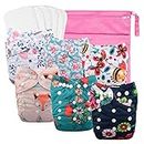 Babygoal Reusable Cloth Diapers for Girls, Adjustable Washable Nappy 6pcs+ 6pcs Microfiber Inserts+One Wet Bag 6YDG08-CA