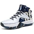 ASHION Kids Basketball Shoes Boys Girls High-Top Sneakers Non-Slip Sport Shoes(Little Kid/Big Kid) Size 3 White&Blue