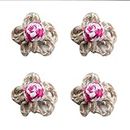 India Handicrafts 20262 Braided Loop Flower, Brown, Pink, White 2 Inch Jute Dinner Napkin Ring; Set of 4
