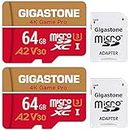 [Gigastone] 64GB Micro SD Card 2 Pack, 4K Game Pro, MicroSDXC Memory Card for Nintendo-Switch, GoPro, Security Camera, DJI, Drone, UHD Video, R/W up to 95/35MB/s, UHS-I U3 A2 V30 C10