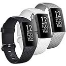 3 Pack Silicone Bands Compatible with Fitbit Charge 4 & Fitbit Charge 3 & Charge 3 Se Band, Silicone Sport Strap Replacement Wristbands for Women Men Small Large (Large, Black+White+Grey)