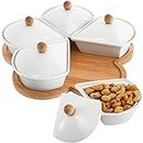 yarlung Ceramic Divided Serving Dishes with Lids and Bamboo Platter, 5 Removable Dipping Bowls Relish Tray Nuts Dishes for Appetizer, Chips, Fruits, Candy, Condiment