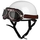 Demi-Casque，Vintage Half Shell Moped Crash Helmet，Dot/ECEApproved Vespa Motorcycle Half Helmet with Goggles,for Men Women Adults Scooters Bicycle Ski (Color : A, Size : M=55-56CM)