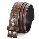 JASGOOD Western Leather Belt Strap for Men without Buckle Engraved Embossed Cowboy Leather Belt Strap 1.5 inch Wide