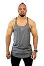 DECISIVE Fitness Bodybuilding Gym Stringer Vest, Gym Vest, Racer Back - Round Bottom Stringer - Grey Melange (Large (40" to 42" Chest))