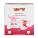 Whey91 Protein Bar | 20g Protein & 8g Fiber per Bar | Protein |Immunity Booster Lactoferrin | No Artificial Flavours | Pack of 6 Bars- 390g (Strawberry Splash)