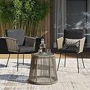 BRISHI Garden Patio Seating Chair and Table Set Outdoor Balcony Garden Coffee Table Set Furniture with 1 Table and 2 Chairs Set Braid & Rope (Grey)