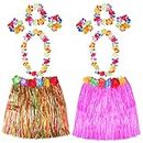 ASTARON 2 Sets Hula Skirt Costume Accessories with Hawaiian Leis Grass Skirts for Kids Hawaiian Birthday Party Supplies