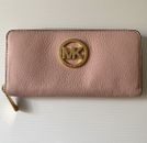 Michael Kors Fulton Designer Wallet Zip Purse Pink Leather Long