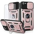 Asuwish Phone Case for iPhone 6plus 6splus 6/6s Plus with Slide Camera Cover and Tempered Glass Screen Protector Hard Stand Ring Holder Cell iPhone6 6+ iPhone6s 6s+ i 6P 6a S Six iPhone6splus RoseGold