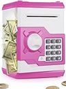 PLAYSHEEK Piggy Bank for Girls Boys Large Electronic Money Coin Banks with Password Protection, Automatic Paper Money Scroll Saving Box, Great Gift for Kids (Pink-White)