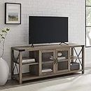 Walker Edison Modern Farmhouse Metal X Wood TV Stand Storage Cabinet for TV's up to 64" Flat Screen Universal TV Console Living Room Storage Shelves Entertainment Center, 60 Inch, Grey