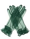 Hoseirty Women's Dark Green Short Tulle Wedding Party Gloves for Bride Wrist Length Vintage Sheer Tea Party Evening Prom Opera Party Gloves