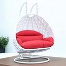 Metal Candid Home Designer Double Seater Heavy Iron Hanging Swing Chair With Tufted Soft Deep Cushion & Stand Backyard Relax For Indoor, Outdoor, Balcony, Patio, Home & Garden, Terrace (White + Red)