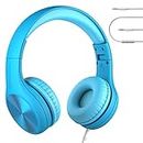 LilGadgets Connect+ Pro Kids Noise Cancelling Headphones - Designed With Kids' Comfort In Mind, Foldable Over-Ear Headset With In-Line Microphone, Headphones Wired, Kids Headphones For School, Blue