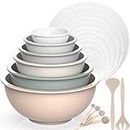 Mixing Bowls with Airtight Lids, Umite Chef 18 Piece Plastic Nesting Bowls Set Includes Measuring Cups, Microwave Safe Mixing Bowl Set Great for Mixing, Baking, Serving, Dishwasher (Khaki) …
