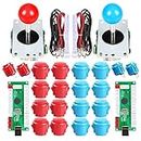 EG STARTS 2 Player USB Controller To PC Game 2x 5Pin Stick + 4x 24mm Push Button + 16x 30mm Buttons For Arcade Games DIY Cabinet Kits Parts Mame SNK KOF Raspberry Pi Retropie Projects & Red/Blue