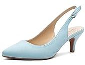 Greatonu - Zapatos con tacón de Aguja Corto y talón al Aire para Mujer para Vestir,Azul Claro, 39 EU