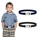 Lusofie 2Pcs Elastic Stretch Kids Belt with Easy Silver Square Buckle Adjustable Toddler Belt for Boys and Girls(Black, Navy)