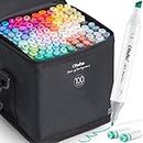 Ohuhu Alcohol Marker 100 Colours Alcohol Art Markers Double Tipped Coloring Marker Set Comes with 1 Colorless Blender, Fine and Chisel Drawing Markers Sketching Adult - Oahu Series of Ohuhu Markers