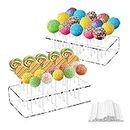 2 Pack Acrylic Lollipop Holder, 20Holes Acrylic Clear Cake Pop Stand Holder with 100Sticks, Dessert Table Display Set, Lollipop Stand Square Cake Stand, Candy Making Tools for Wedding, Party